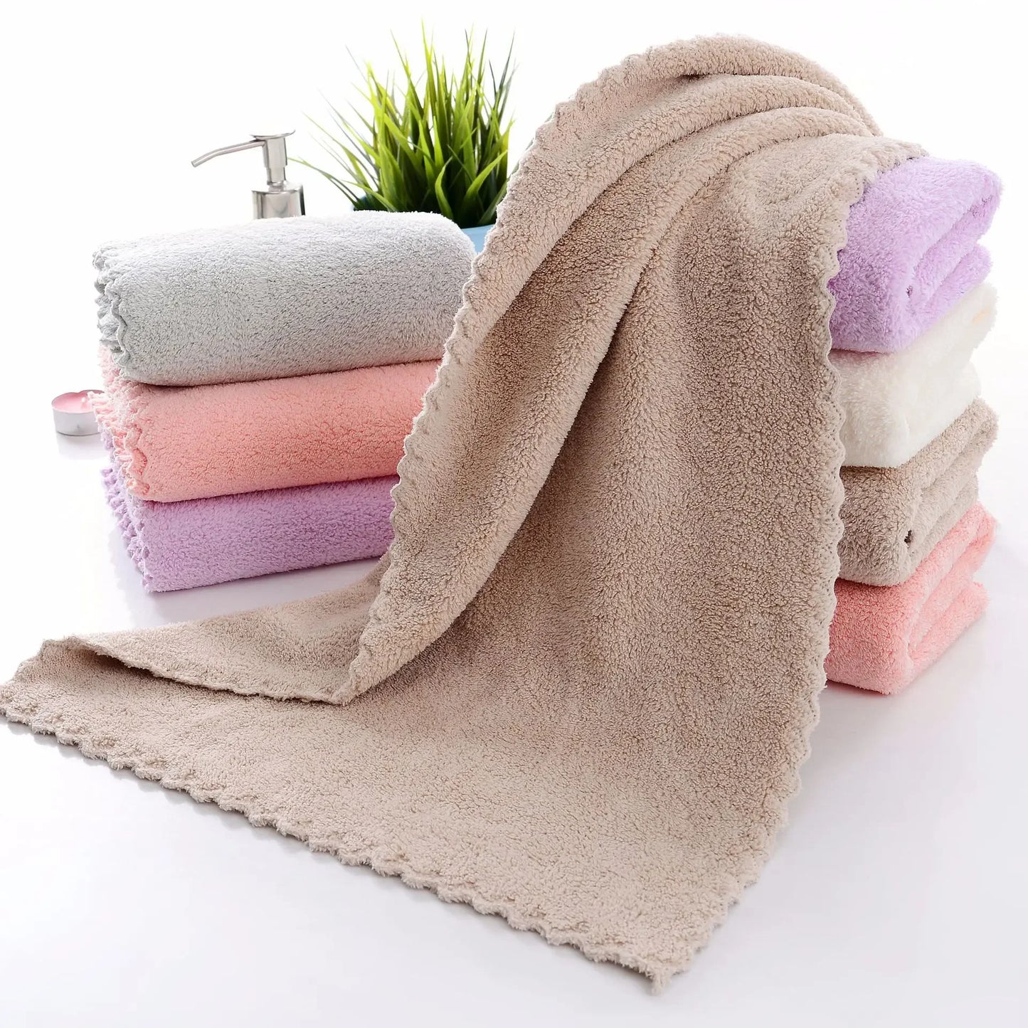 Coral Velvet Cut Edge Towel Plain Wash Soft Face Towel for Home Polyester Bath Towels for Bathroom
