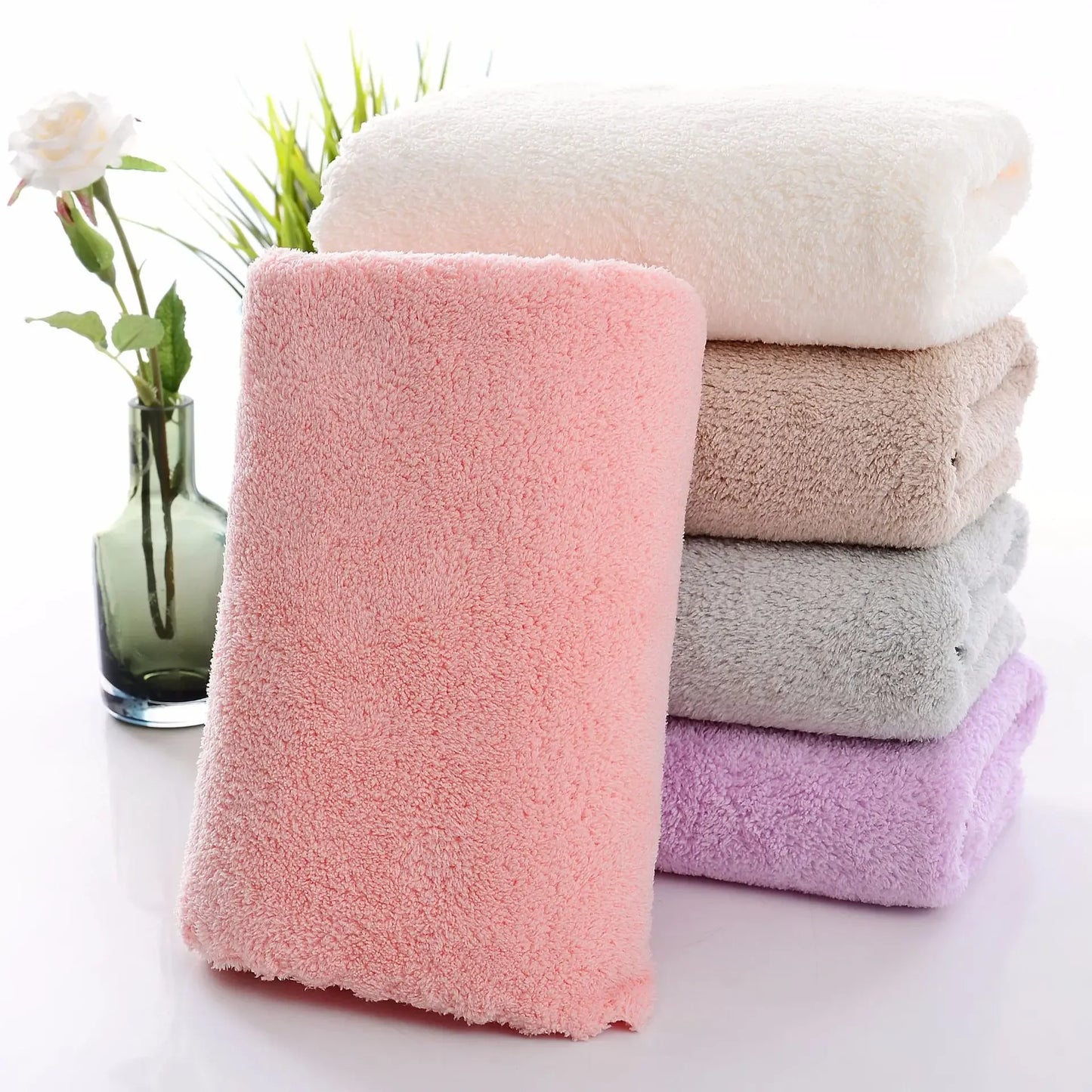 Coral Velvet Cut Edge Towel Plain Wash Soft Face Towel for Home Polyester Bath Towels for Bathroom