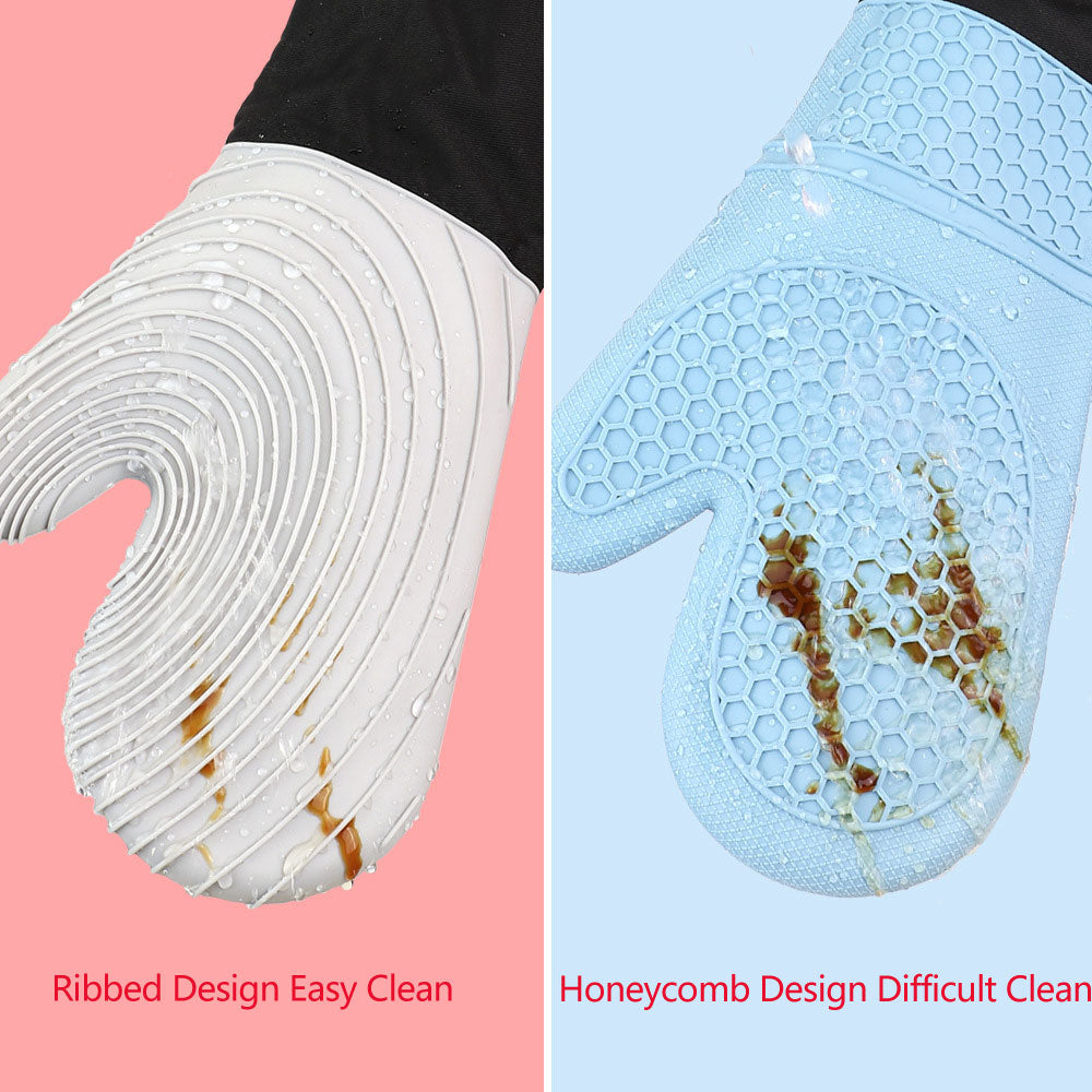 Extra Long Professional Silicone Oven Mitt With Quilted Liner Flexible Heat Resistant Oven Gloves 1 Pair Kitchen Essentials