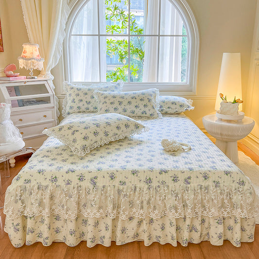 Princess 1 Piece Lace Bed Skirt + 2 Piece Pillowcases Bedding Bedspreads Sheet Pink Lace Bedding Set Bed For Girl Bed Cover